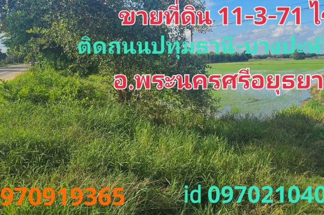 ขาย ที่ดิน ติดถนนปทุมธานี-บางปะหัน อ.พระนครศรีอยุธยา 11 ไร่ 3 งาน 71 ตร.วา