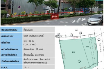 เจ้าของที่ดินขายเอง (ยินดีรับนายหน้า) ขายที่ดินเปล่า 3-0-12.2 ไร่ ถ.สีลม ตรงข้ามโรงพยาบาลเลิดสิน