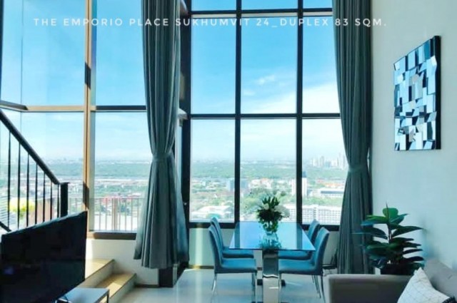 ให้เช่า คอนโด Duplex unit high floor river view ดิ เอ็มโพริโอ เพลส 83 ตรม. 1 bedroom in Sukhumvit 24 near BTS Phrompong