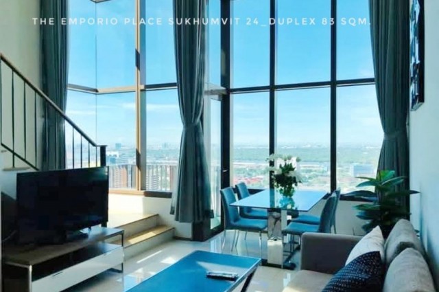 ให้เช่า คอนโด Duplex unit high floor river view ดิ เอ็มโพริโอ เพลส 83 ตรม. 1 bedroom in Sukhumvit 24 near BTS Phrompong