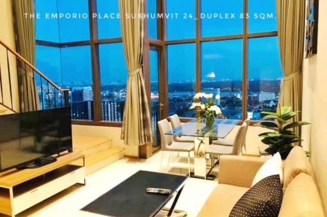ให้เช่า คอนโด Duplex unit high floor river view ดิ เอ็มโพริโอ เพลส 83 ตรม. 1 bedroom in Sukhumvit 24 near BTS Phrompong